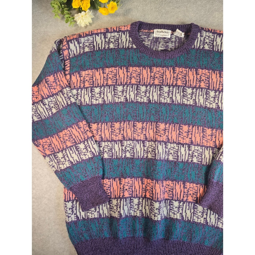 Vintage 90s Brian MacNeil Sportswear Geometric Knit Sweater Purple Mens Large